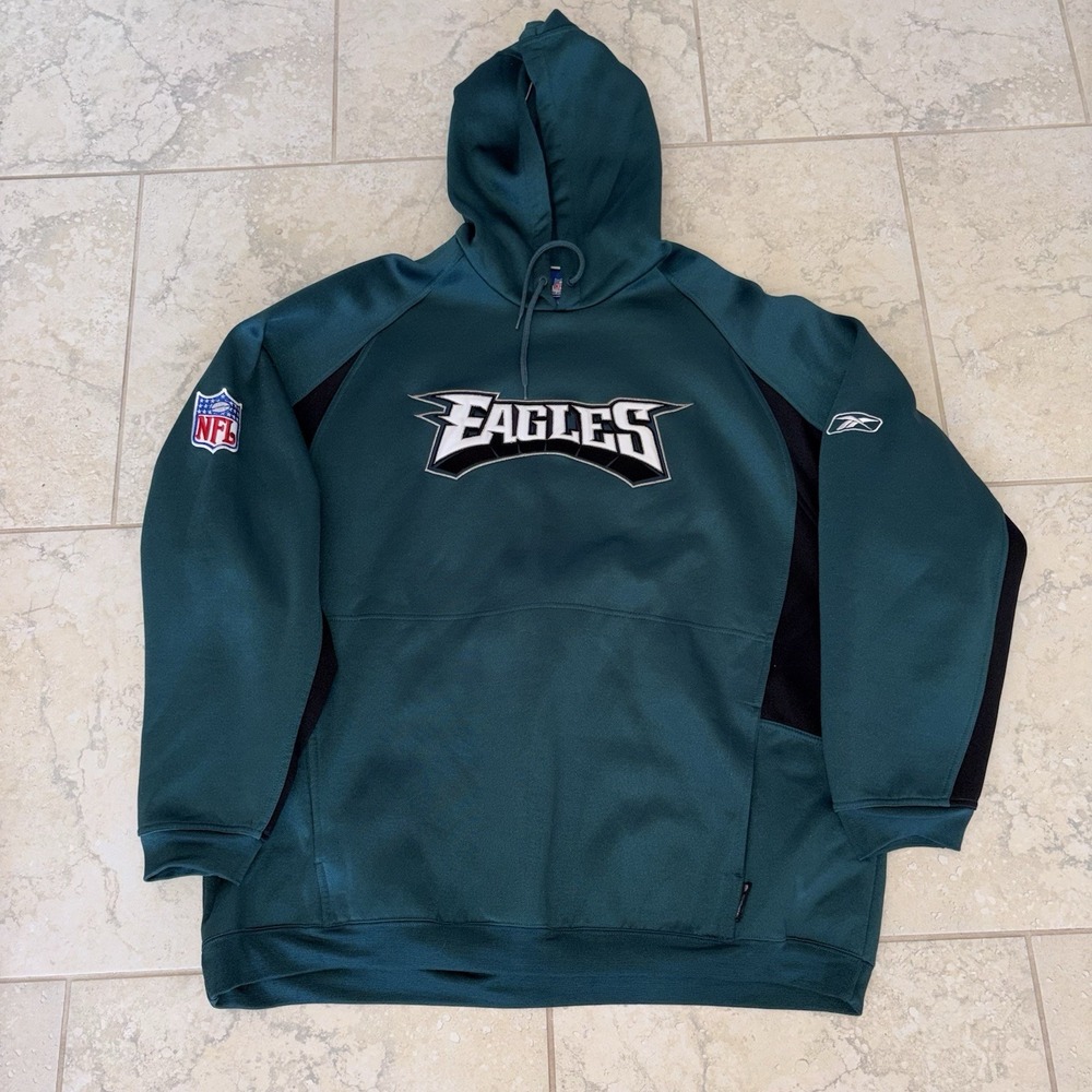 Philadelphia Eagles Hoodie Mens 2XL Reebok Embroidered Sweatshirt Y2K Vintage